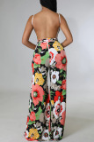 Colour Sexy Print Patchwork Backless Straight Jumpsuits