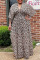 Leopard Print Casual Print Leopard Patchwork V Neck Straight Plus Size Dresses