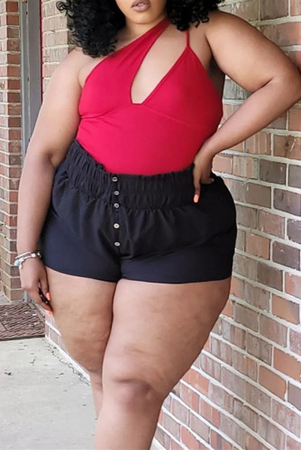 Black Fashion Casual Solid Basic Plus Size Shorts