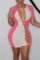 Pink Sexy Solid Bandage Hollowed Out Patchwork O Neck Pencil Skirt Dresses