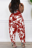Red Sexy Casual Print Bandage Backless Strapless Regular Jumpsuits