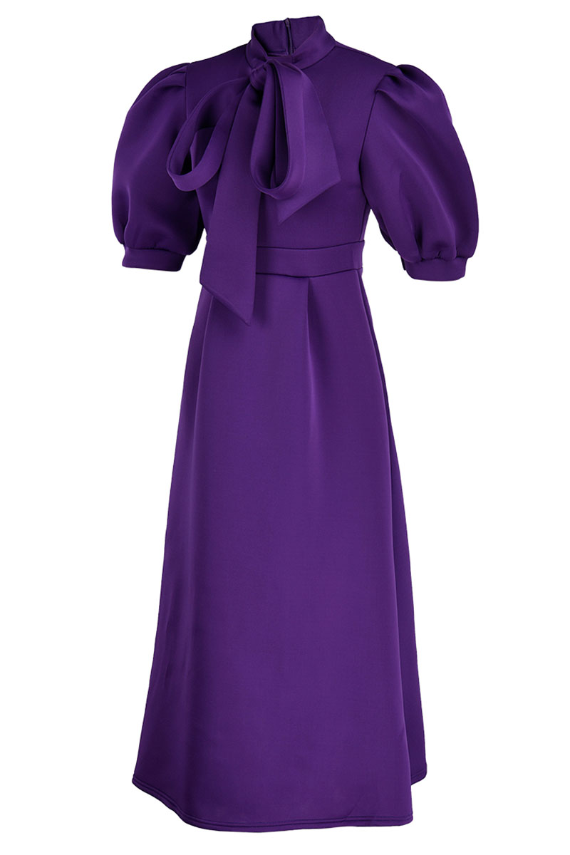 Purple Elegant Solid Bandage Patchwork O Neck Evening Dress Dresses ...