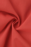 Red Fashion Casual Patchwork Solid Draw String Frenulum Turndown Collar Regular Romper