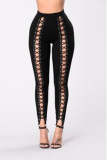 Black Fashion Casual Solid Hollowed Out Plus Size Trousers