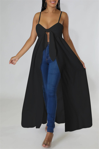 Black Fashion Sexy Solid Backless Spaghetti Strap Tops
