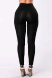Black Fashion Casual Solid Hollowed Out Plus Size Trousers