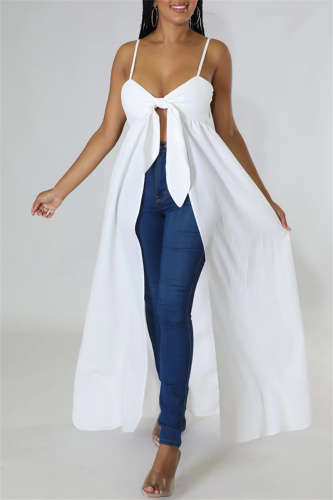 White Fashion Sexy Solid Backless Spaghetti Strap Tops