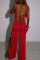 Black Sexy Solid Bandage Patchwork Backless Slit Spaghetti Strap Straight Jumpsuits