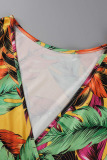 Tangerine Casual Print Bandage Patchwork V Neck Printed Dress Plus Size Dresses