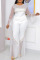 White Fashion Casual Patchwork See-through Beading O Neck Long Sleeve Two Pieces