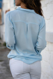 Light Blue Fashion Casual Solid Patchwork Turndown Collar Tops