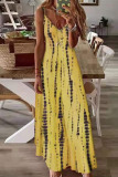 Grey Fashion Sexy Print Backless Spaghetti Strap Long Dress
