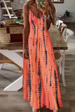 Cyan Fashion Sexy Print Backless Spaghetti Strap Long Dress