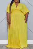 Green Fashion Casual Plus Size Dot Print Patchwork V Neck Long Dress