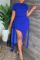 Black Celebrities Solid Bandage Patchwork Slit O Neck Short Sleeve Two Pieces