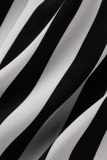 Black Casual Striped Print Bandage Patchwork V Neck Straight Jumpsuits
