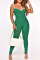 Green Casual Sportswear Solid Patchwork Spaghetti Strap Skinny Jumpsuits