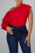 Red Fashion Casual Solid Patchwork Asymmetrical Oblique Collar Tops