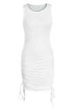 White Casual Solid Patchwork Frenulum Fold O Neck Pencil Skirt Dresses