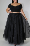 Blue Fashion Casual Solid Patchwork Plus Size Skirt