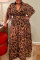 Yellow Casual Print Leopard Patchwork V Neck Straight Plus Size Dresses