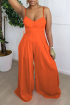 Tangerine Red Fashion Sexy Solid Patchwork Spaghetti Strap Straight Jumpsuits