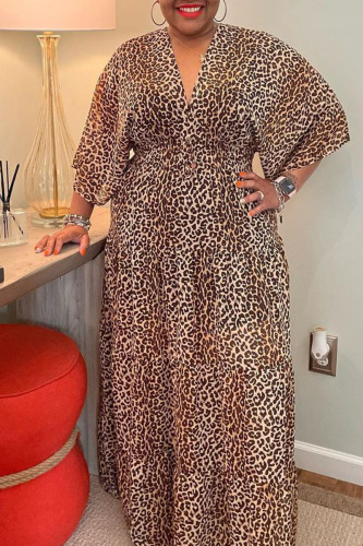 Yellow Casual Print Leopard Patchwork V Neck Straight Plus Size Dresses Yellow Casual Print Leopard Patchwork V Neck Straight Plus Size Dresses