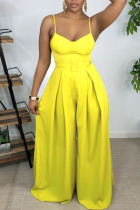 Yellow Fashion Sexy Solid Patchwork Spaghetti Strap Straight Jumpsuits