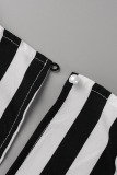 Black Casual Striped Print Bandage Patchwork V Neck Straight Jumpsuits