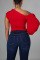 Red Fashion Casual Solid Patchwork Asymmetrical Oblique Collar Tops