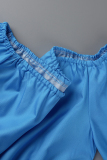 Blue Fashion Casual Gradual Change Solid Patchwork Off the Shoulder Regular Jumpsuits
