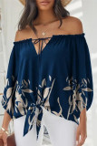 Stripe Fashion Casual Print Bandage Backless Off the Shoulder Tops