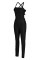 Black Fashion Casual Solid Patchwork Backless Spaghetti Strap Skinny Jumpsuits