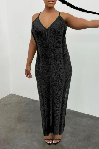 Black Sexy Solid Hollowed Out Patchwork Swimwears Cover Up
