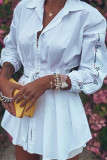 White Black Fashion Casual Letter Print Patchwork Fold Turndown Collar Irregular Dress