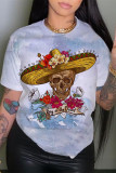 Multicolor Fashion Casual Skull Head Print Patchwork O Neck T-Shirts