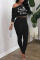 Black Casual Print Patchwork Oblique Collar Long Sleeve Two Pieces