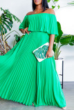 White Fashion Casual Solid Backless Off the Shoulder Pleated Dresses