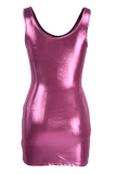 Pink Fashion Sexy Solid Basic U Neck Vest Dress
