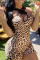 Leopard Print Fashion Sexy Print Leopard Hollowed Out Backless V Neck Skinny Romper