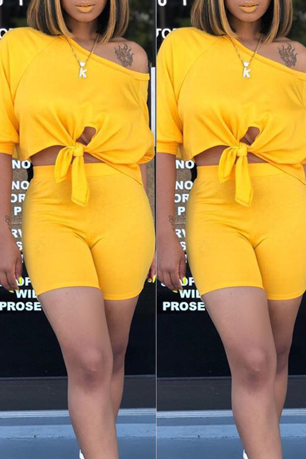 Yellow Fashion Casual Shorts Two-piece Suit