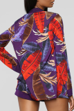 Purple Casual Print Patchwork Strapless Long Sleeve Three Pieces