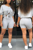Grey Fashion Casual Shorts Two-piece Suit