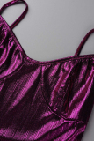 Purple Fashion Sexy Solid Backless Slit Spaghetti Strap Sleeveless Dress Dresses