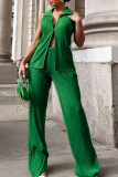 Green Fashion Solid Patchwork Turndown Collar Sleeveless Two Pieces