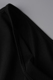 Black Elegant Solid Patchwork Flounce Fold Oblique Collar Dresses