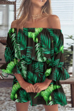 Green Fashion Casual Print Backless Off the Shoulder A Line Dresses