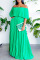 Green Fashion Casual Solid Backless Off the Shoulder Pleated Dresses