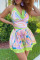 Multicolor Sexy Print Bandage Patchwork Backless Halter Sleeveless Two Pieces