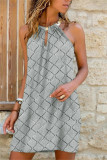 Grey Fashion Casual Print Hollowed Out O Neck Sleeveless Dress